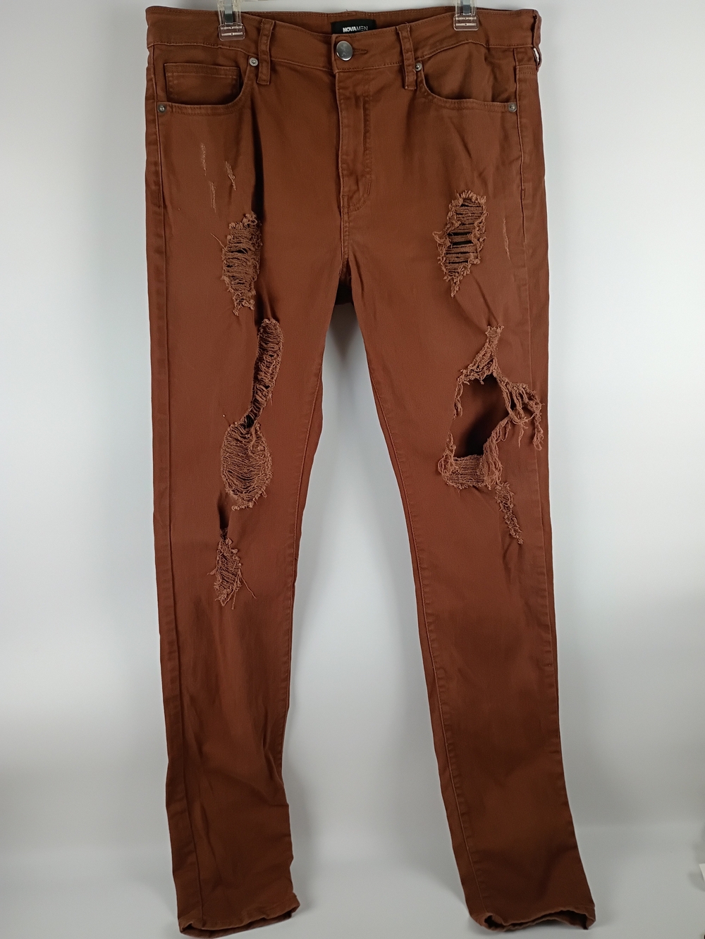 Fashion Nova Men’s Skinny Ripped Jeans in Rust Brown